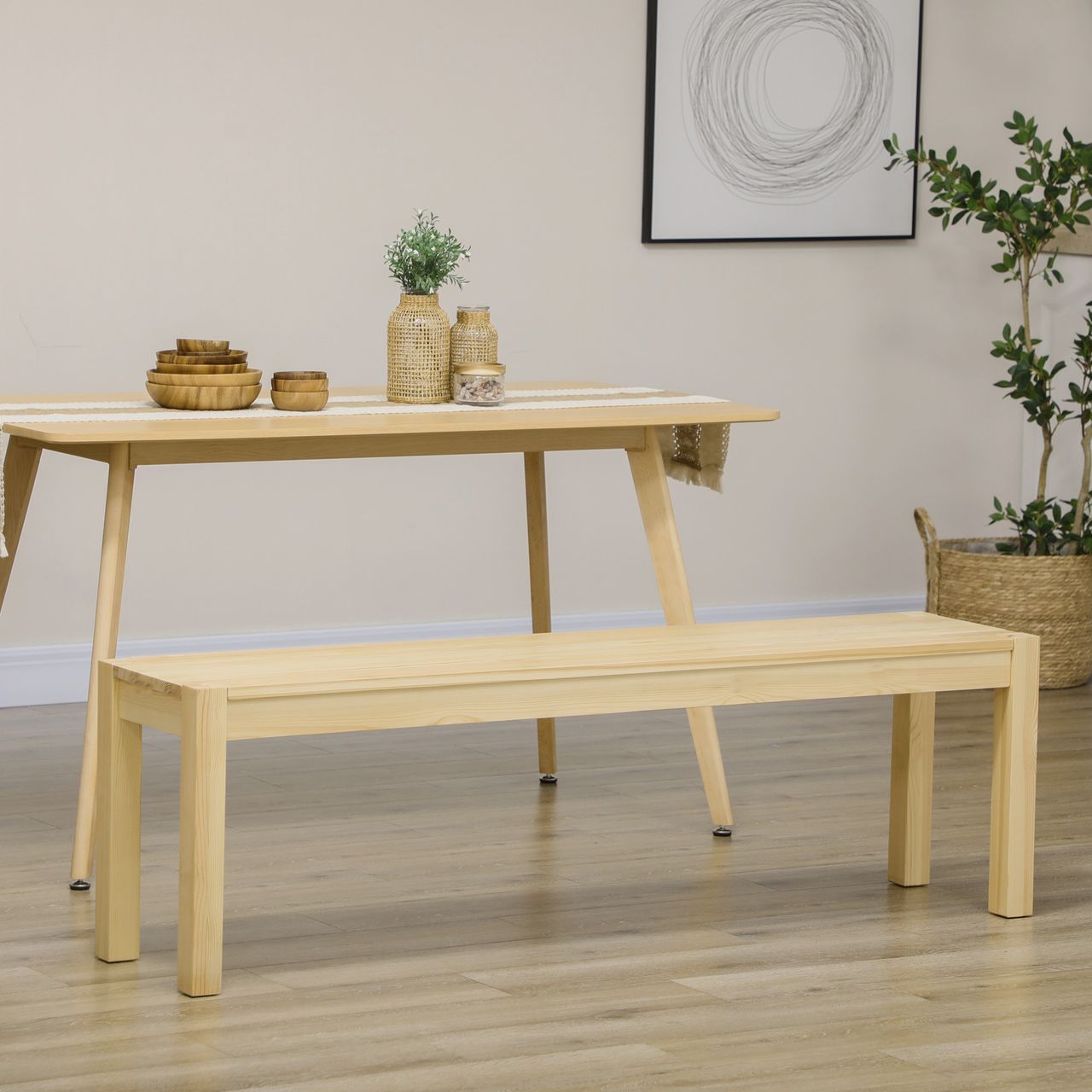 HOMCOM Sitzbank 3-Sitzer Holzbank Essbank im Landhaus-Stil, Küchenbank für Küche