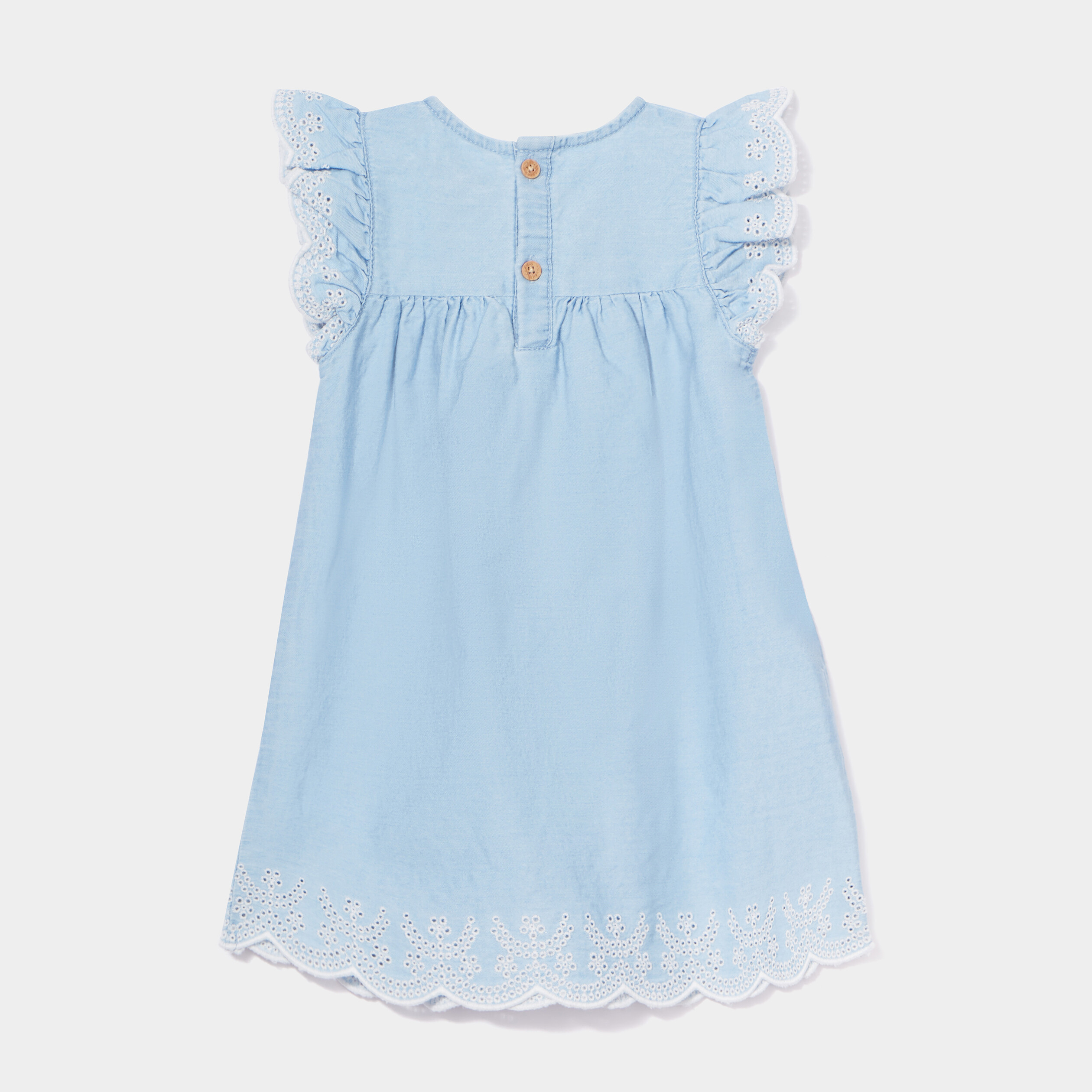 Ensemble robe brodée en jean et bandeau denim bleach bébé fille | La Halle