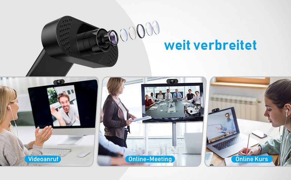 Diyarts Full HD-Webcam (Full HD 1080P, für Laptop, Desktop, USB 2.0 Plug & Play, Webcam pc, Automatische Lichtkorrektur, für Live-Streaming, Videoanrufe, Konferenz)