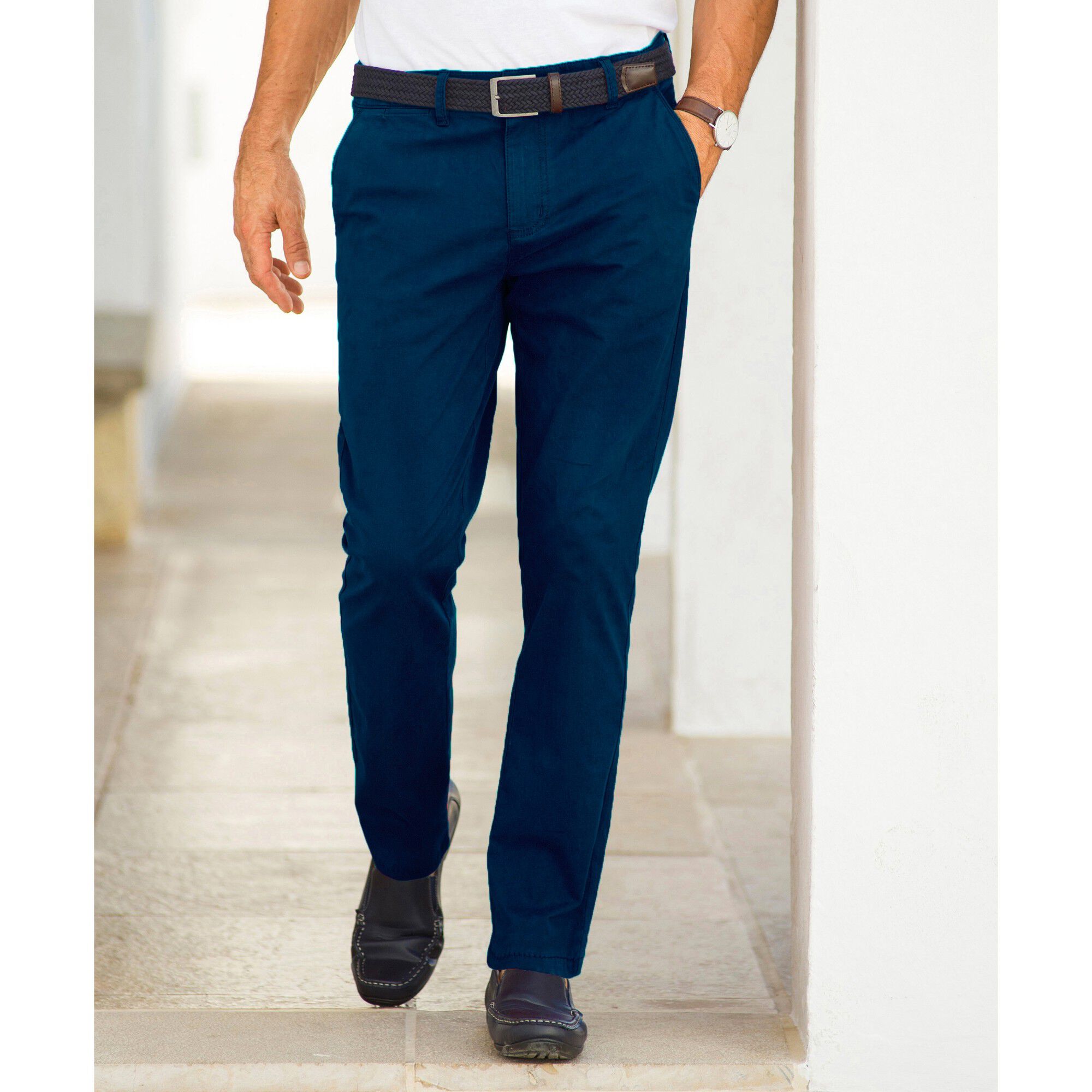 Pantalon chino uni sergé stretch grand confort