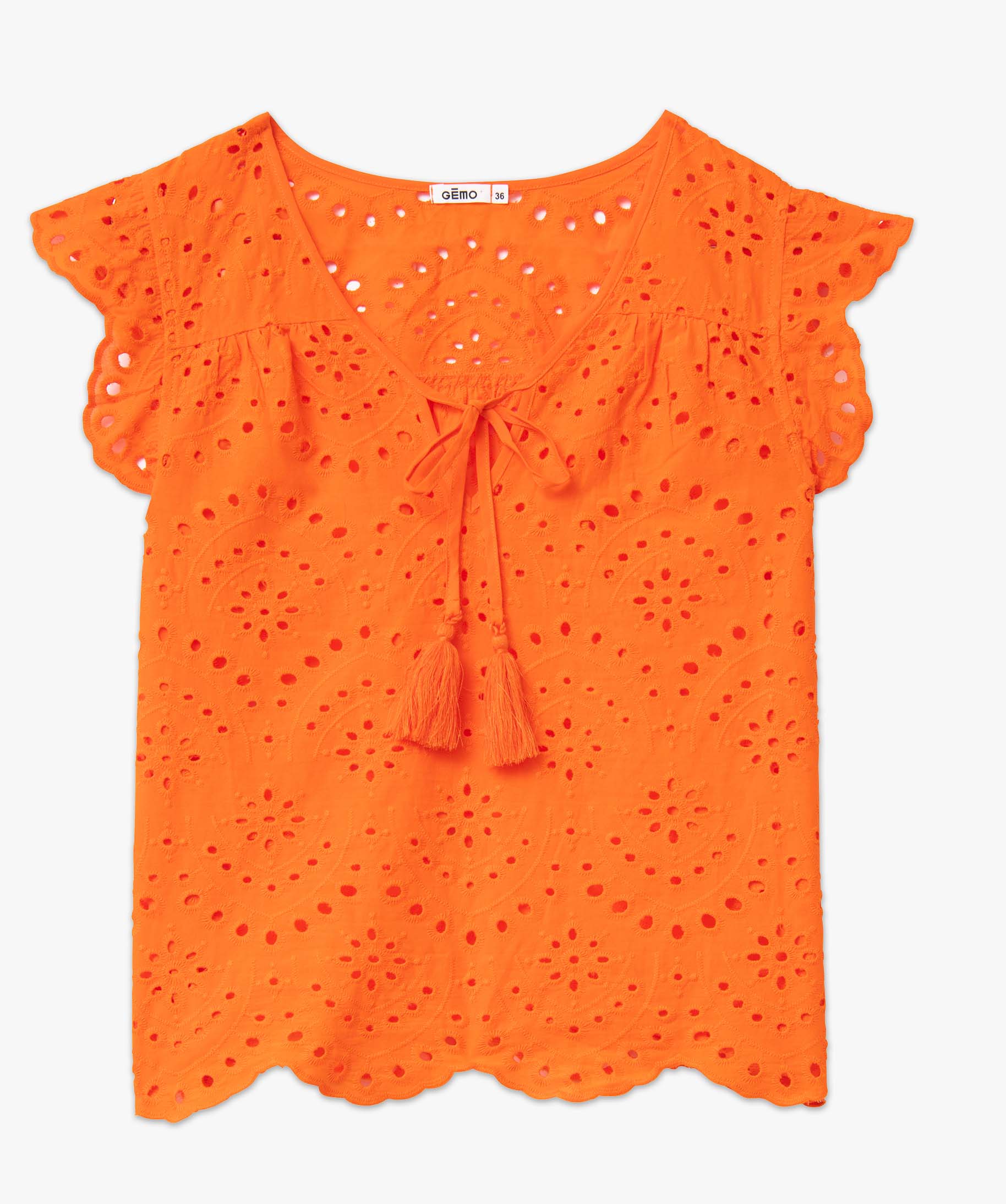 Blouse femme à manches courtes en broderie anglaise orange | GEMO
