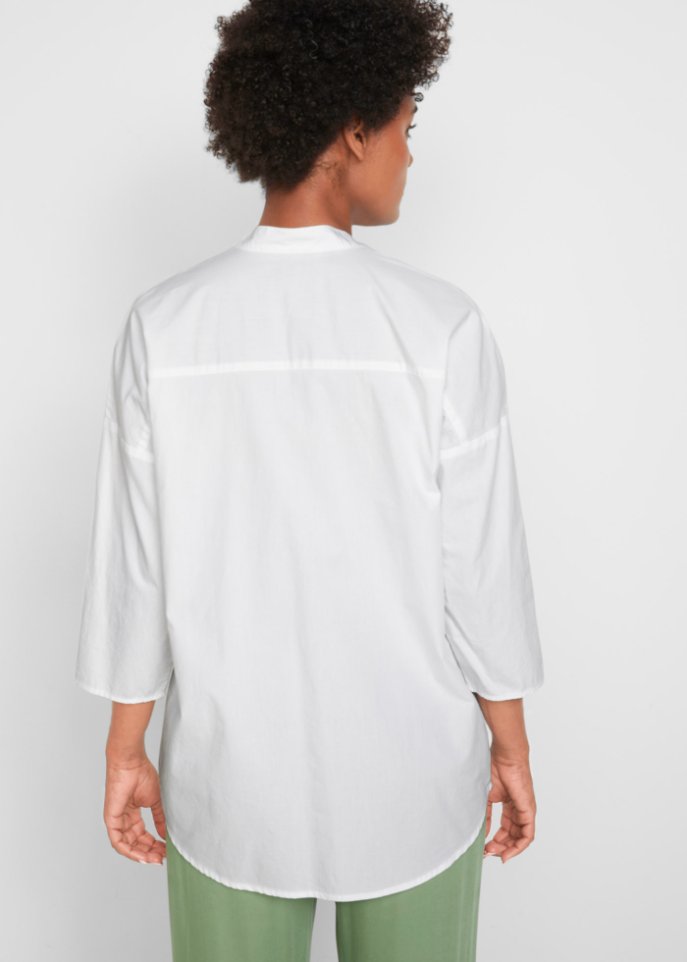 Popeline Bluse mit Tasche mit Turn-Up Ärmel