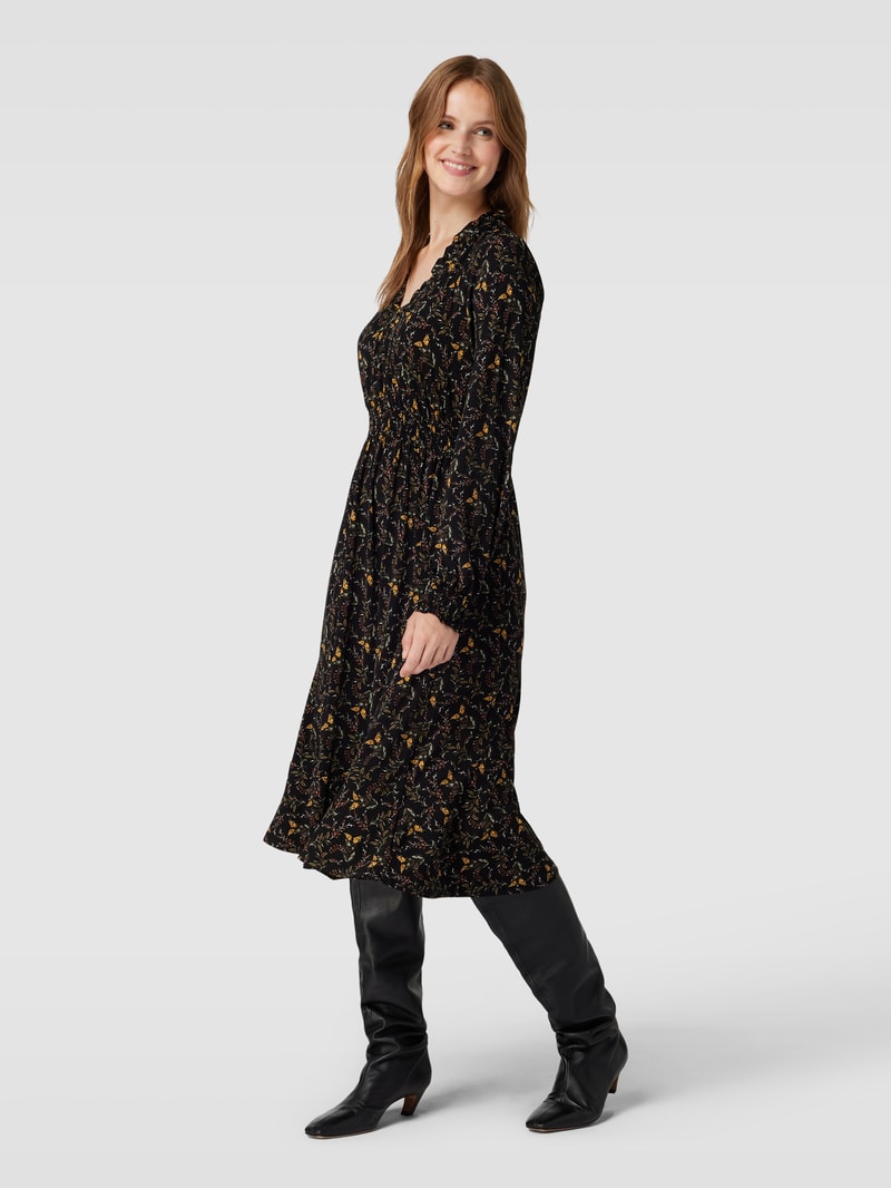 Midikleid mit elastischem Taillenband in schwarz