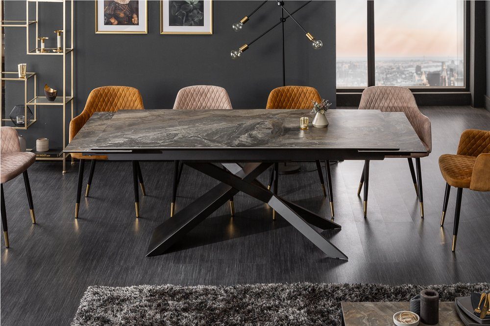 riess-ambiente Esstisch EUPHORIA 180-220-260cm taupe / schwarz, Keramik · ausziehbar · Marmor-Optik · Industrial Design