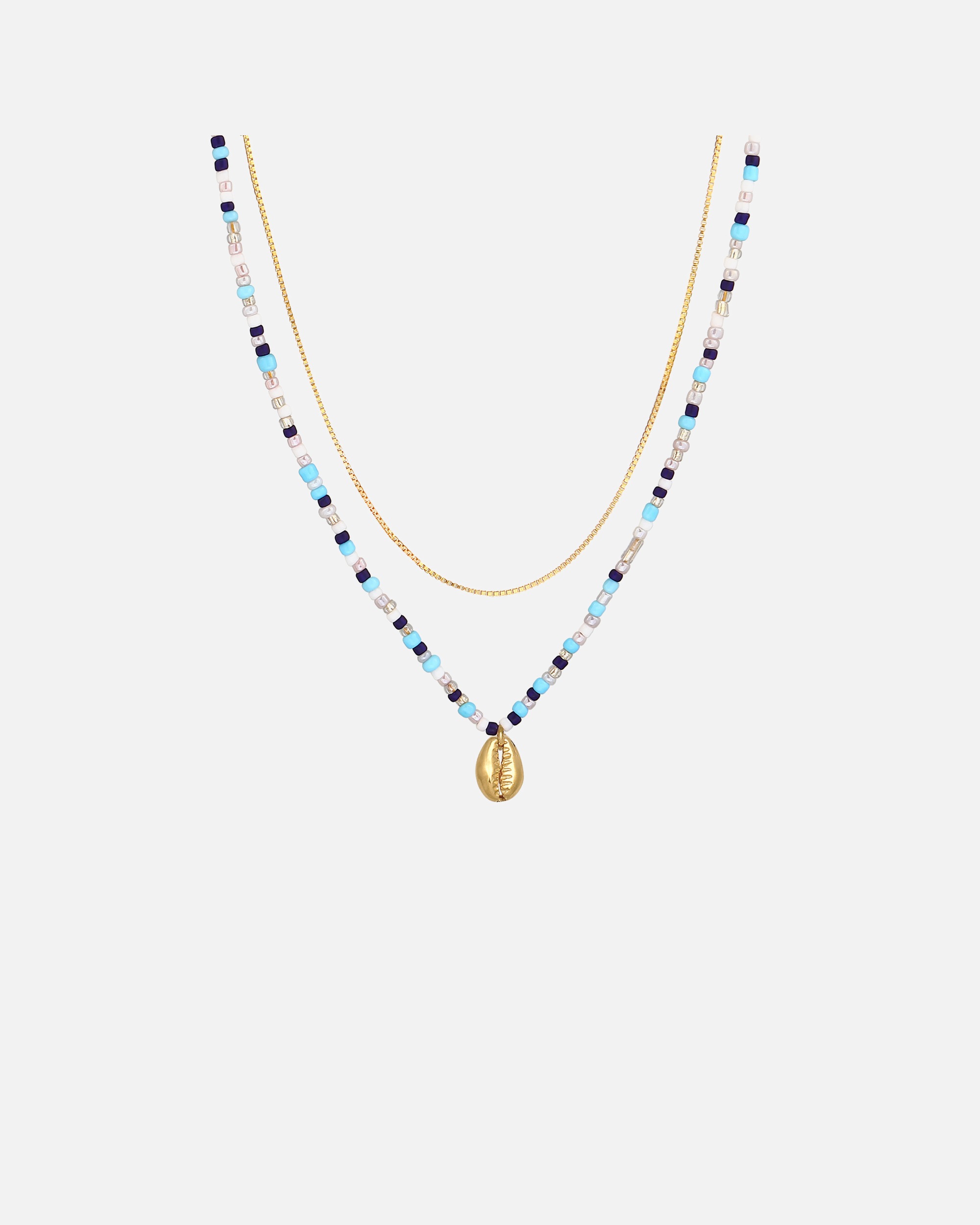 Ciondolo a strati da donna Elli con conchiglie, perline di vetro colorate, tendenza estiva in argento sterling 925 placcato oro