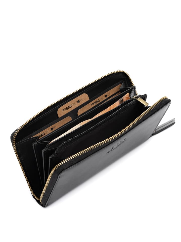 SID & VAIN Leder-Geldbörse echt Leder Damen Geldbeutel groß schwarz JERSEY in schwarz günstig kaufen onesize