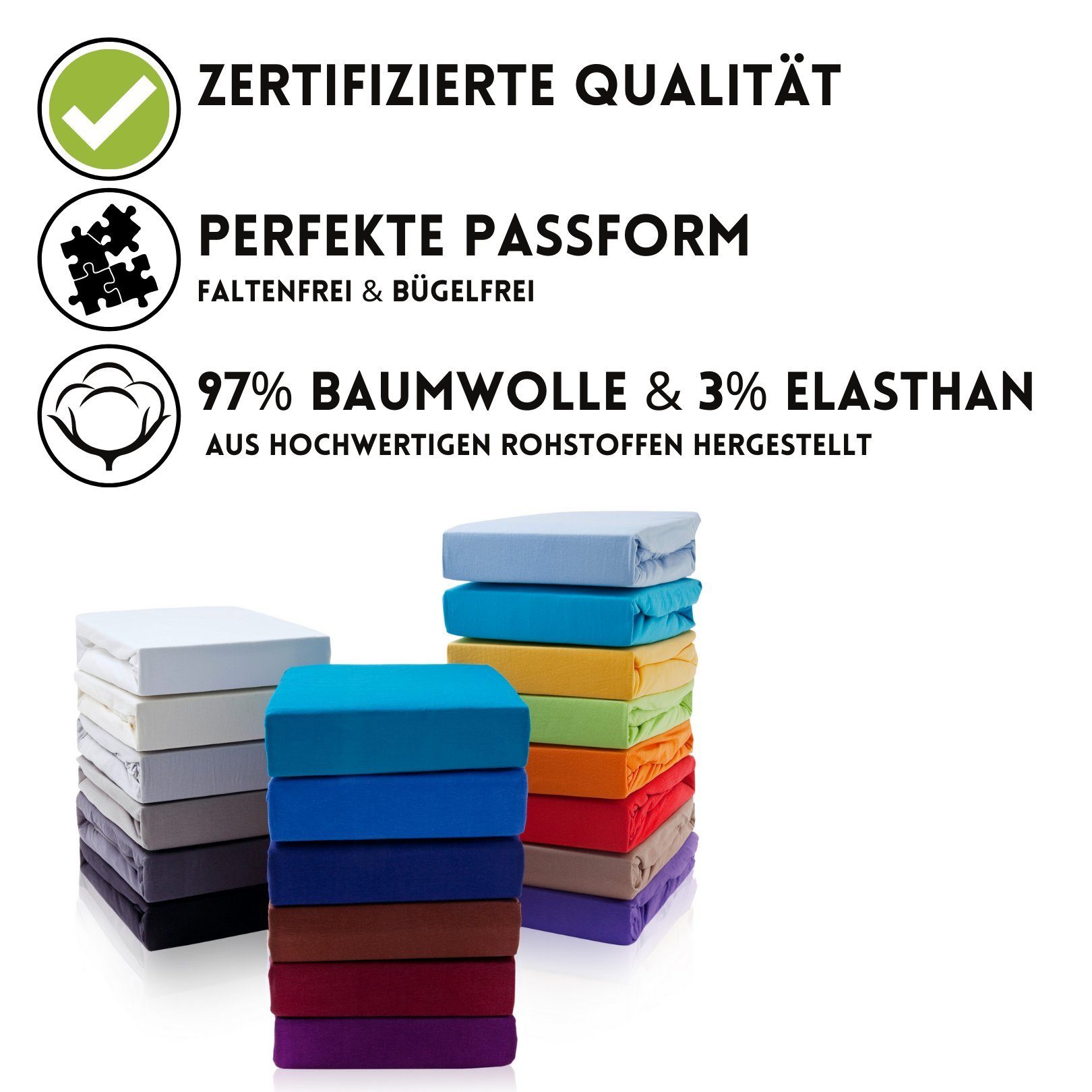 Spannbettlaken Premium Boxspringbett Spannbetttuch ideal für Wasserbett und Boxspringbett, Extra dicker Stoff mit Rundumgummizug, Hometex Premium Textiles, Jersey, Gummizug: Rundumgummizug, Boxspringbett Premium Qualität 190 g/m², Gekämmte Baumwolle