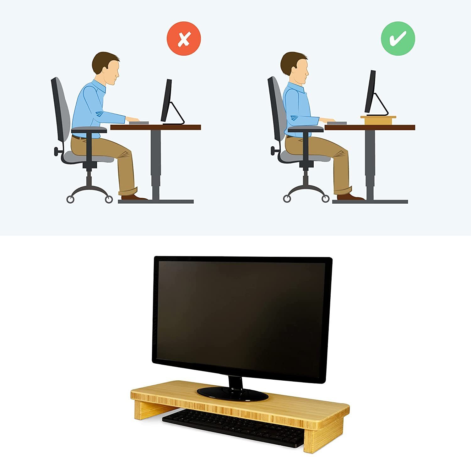 Ergotopia Schrankaufsatz Bambus Echtholz Monitorständer Monitorerhöhung Schreibtischaufsatz Monitoraufsatz Bildschirm Aufsatz Ständer PC Tisch Regal TV Monitor Erhöhung, Bambus Echtholz - nachhaltiges & umweltfreundliches Naturmaterial