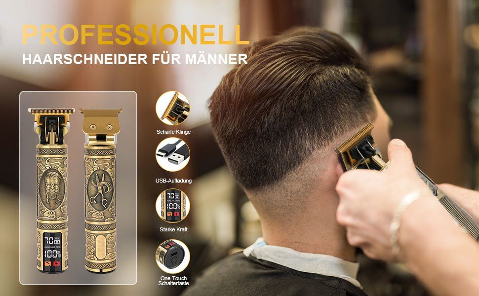 7Magic Haar- und Bartschneider, Haarschneidemaschine Haartrimmer Barttrimmer, Konturenschneider für Männer mit 3 Kamm und LED Anzeige