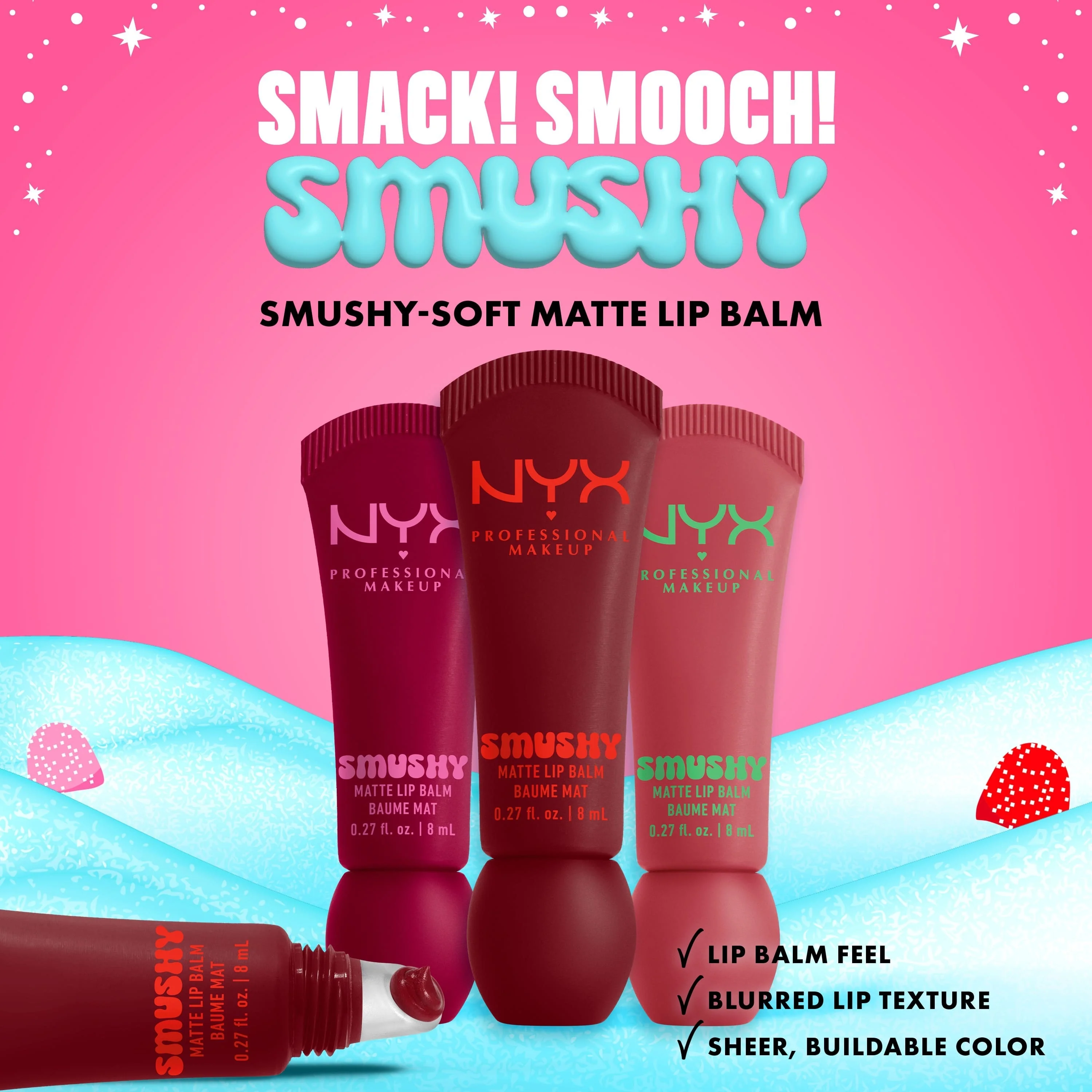 Kit de maquillaje para labios suaves y festivos: set de maquillaje, bálsamo labial, pintalabios mate.