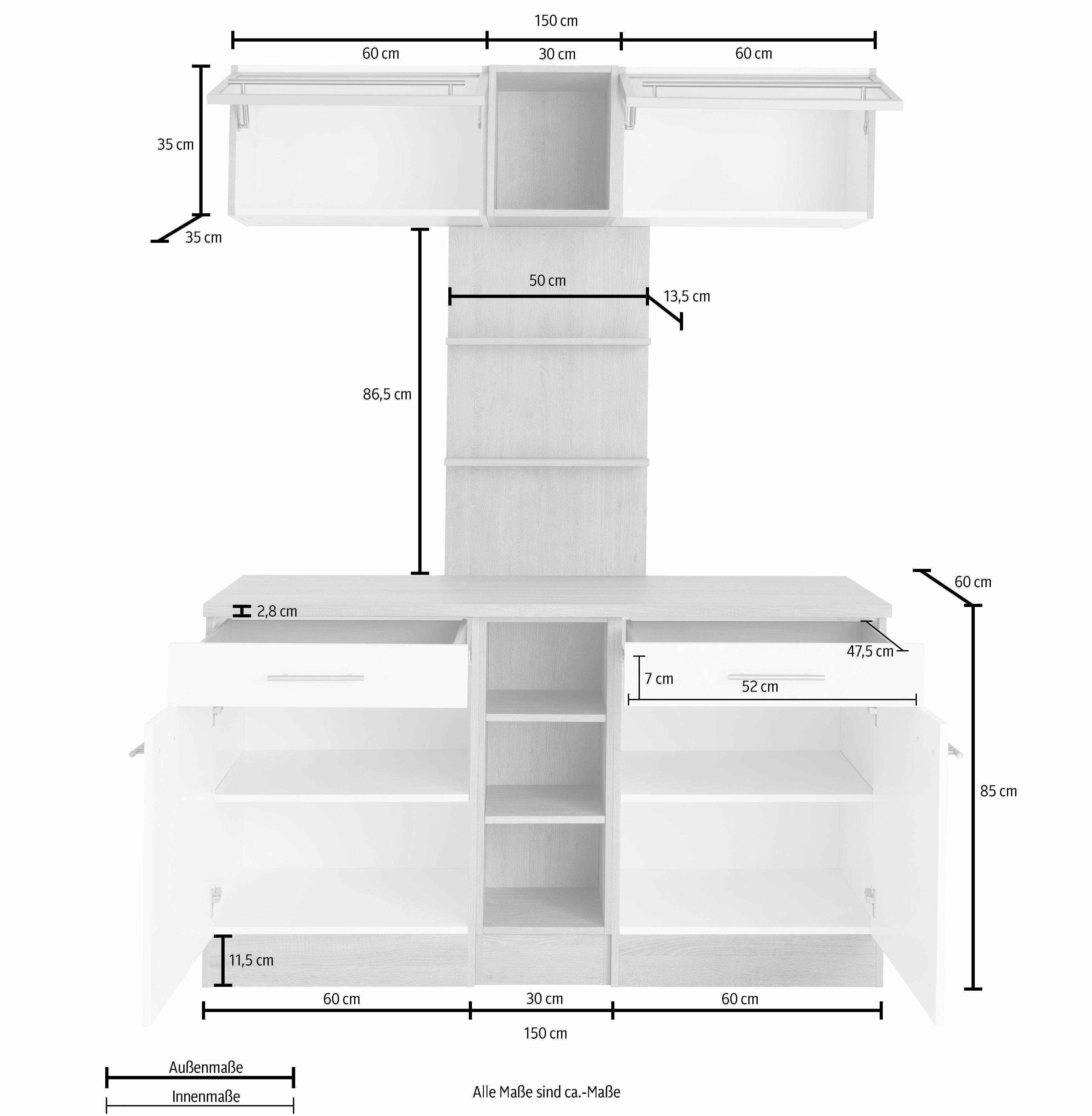 OPTIFIT Küchenbuffet Kalmar, Breite 150 cm