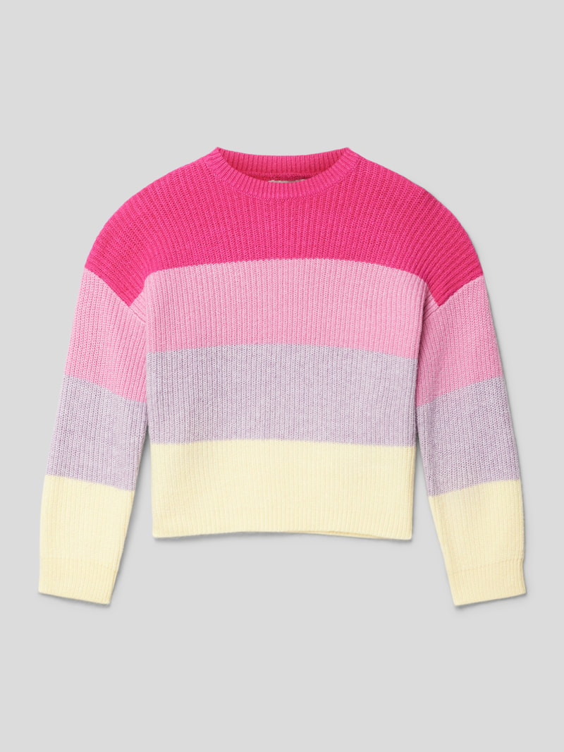 Strickpullover mit Blockstreifen Modell 'ANDY' in fuchsia