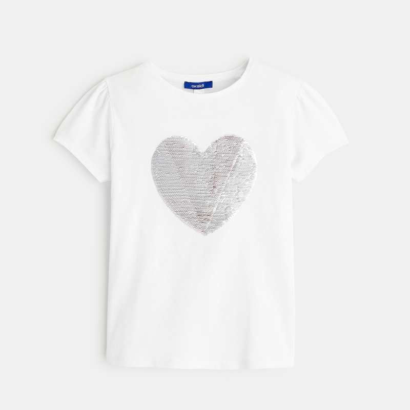 T-shirt à sequins magiques motif cœur rose fille