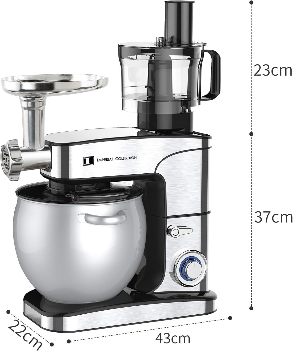 Kraftline Küchenmaschine 4in1 2500W 12L 6 Gänge Edelstahl Design Ideal für Brot und Pizzateig, 2500,00 W, 2500W Motor, 12L Edelstahlschüssel, Spülmaschinenfest