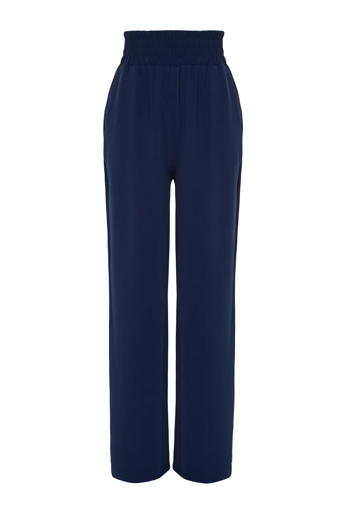 Trendyol Collection  Marineblaue, elastische Webhose mit weitem Bein / breiter Knöcheltaille TWOSS22PL00024