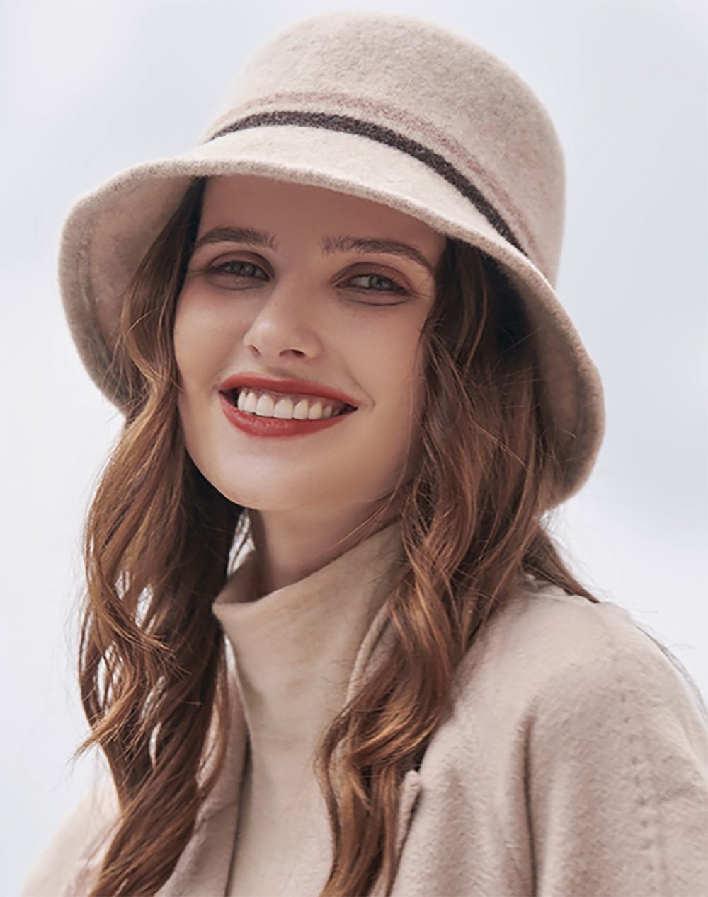HutWorld Filzhut Damen Filz Fedora Hut (Cloche Hut Bowler Hüte Bucket Hat Eimerhut, Mode-Streifen) Wintermütze Bequem und Warm für Frühling/Herbst/Winter