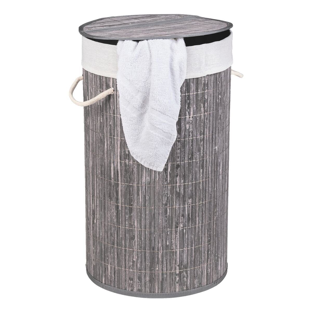 WENKO Wäschekorb Bamboo, 55 Liter, mit Deckel