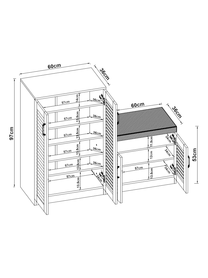 en.casa Schuhschrank Løten in Weiß (H)97cm (B)120cm günstig kaufen onesize