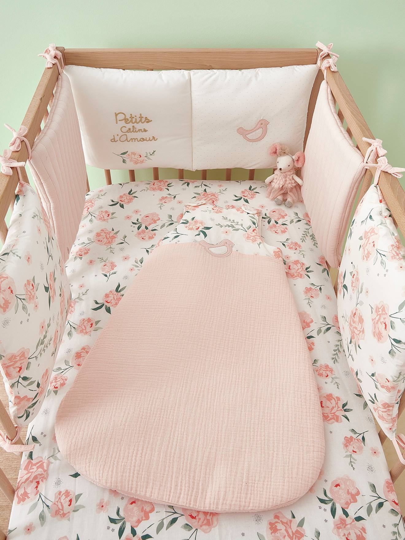 Vertbaudet Ärmelloser Baby Schlafsack ROSENTRAUM Oeko Tex - zartrosa/wollweiß geblümt