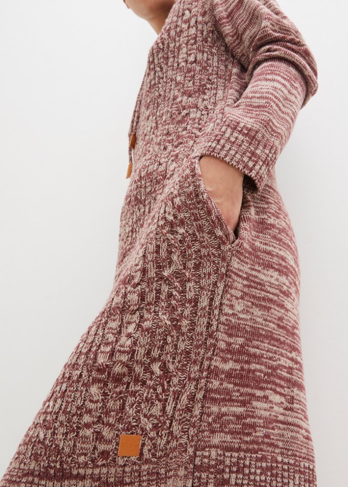 Kapuzen-Strickkleid mit Zopfmuster