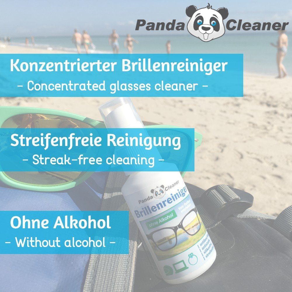 PandaCleaner Brillenreiniger - Bio-Konzentrat - Anti-Beschlag-Formel Glasreiniger (Set, [3-St. 50ml + 250ml + Mikrofasertuch)