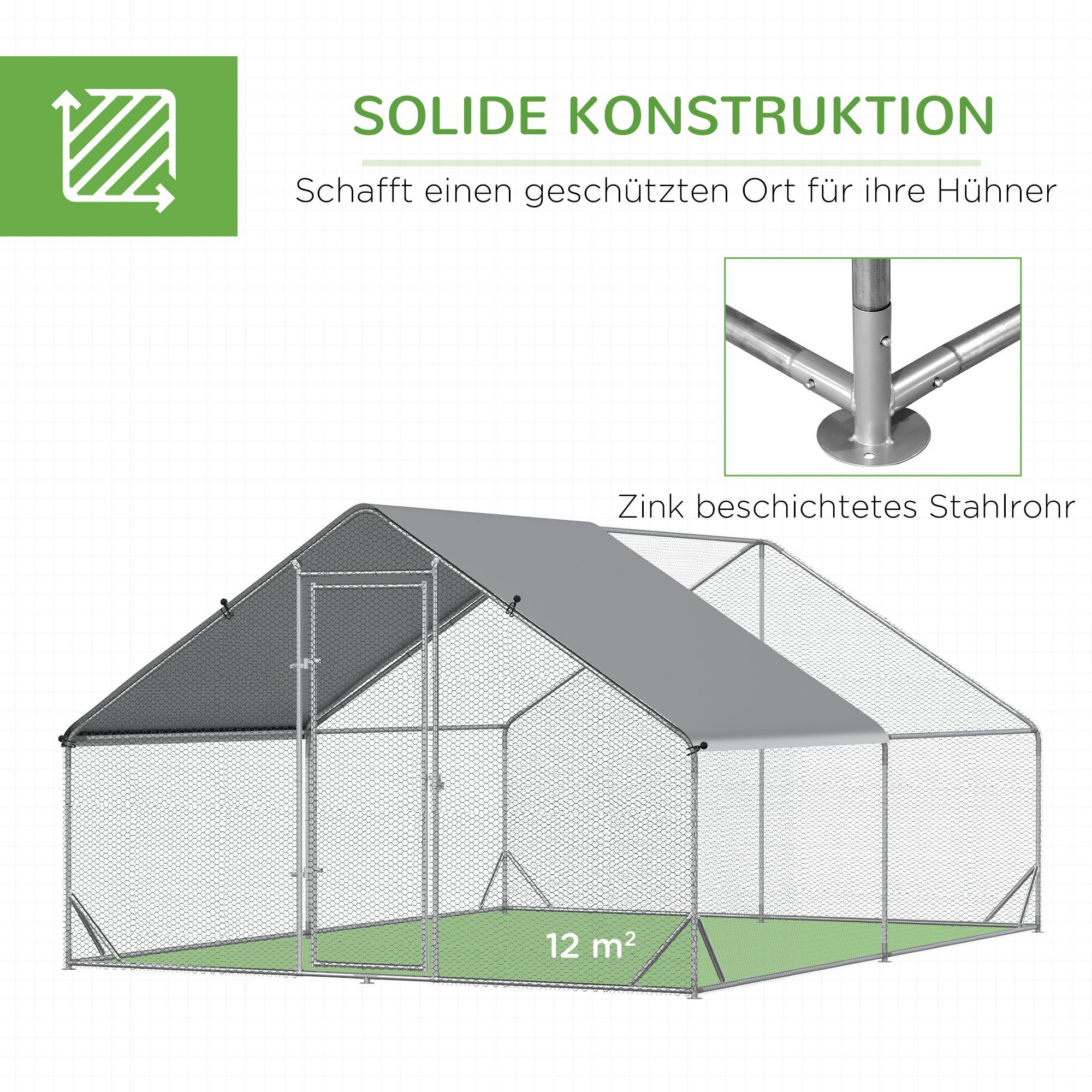 PawHut Hühnerstall Hühnerstall Freilaufgehege XXL Geflügelstall mit Schatten Dach, BxTxH: 300x400x200 cm