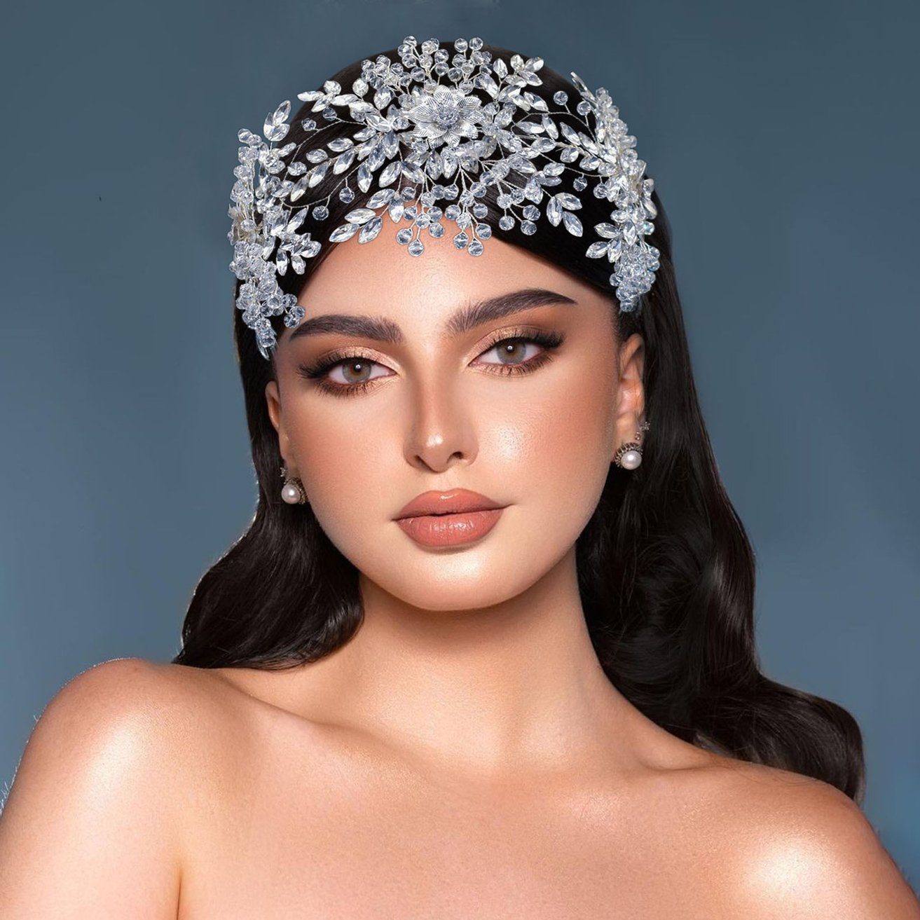 HOHEA H Haarband Kristall-Stirnband, Hochzeits-Haarschmuck, Braut-Haarschmuck, 1-tlg., Silberne Haaraccessoires sind elegante Haaraccessoires für Frauen, Silberner Haarschmuck, Brauthaarnadeln, Kristallkrone