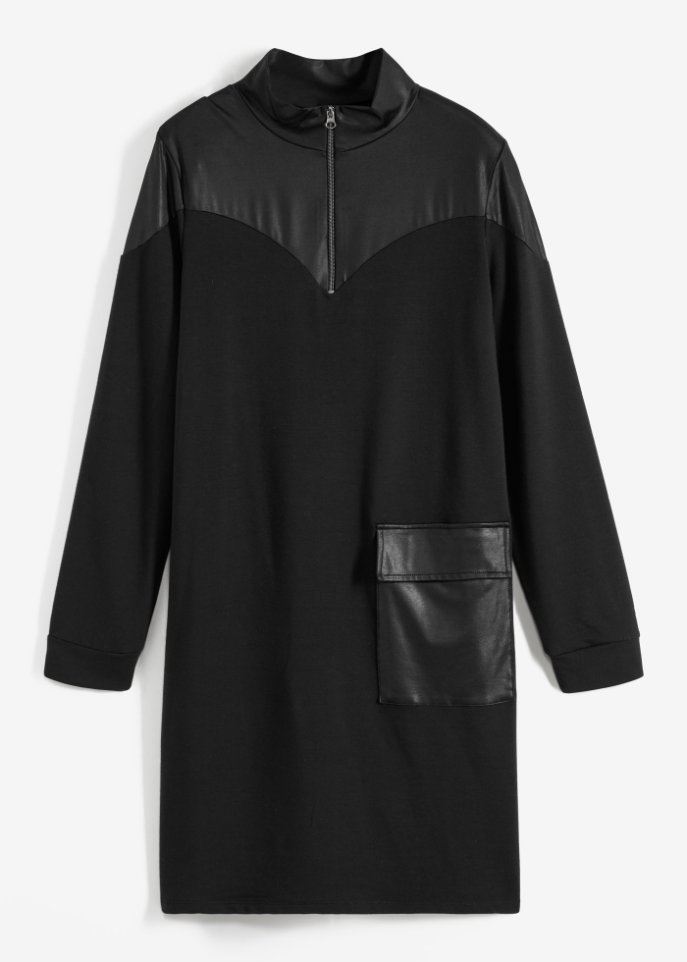Sweatkleid mit Lederimitatdetails