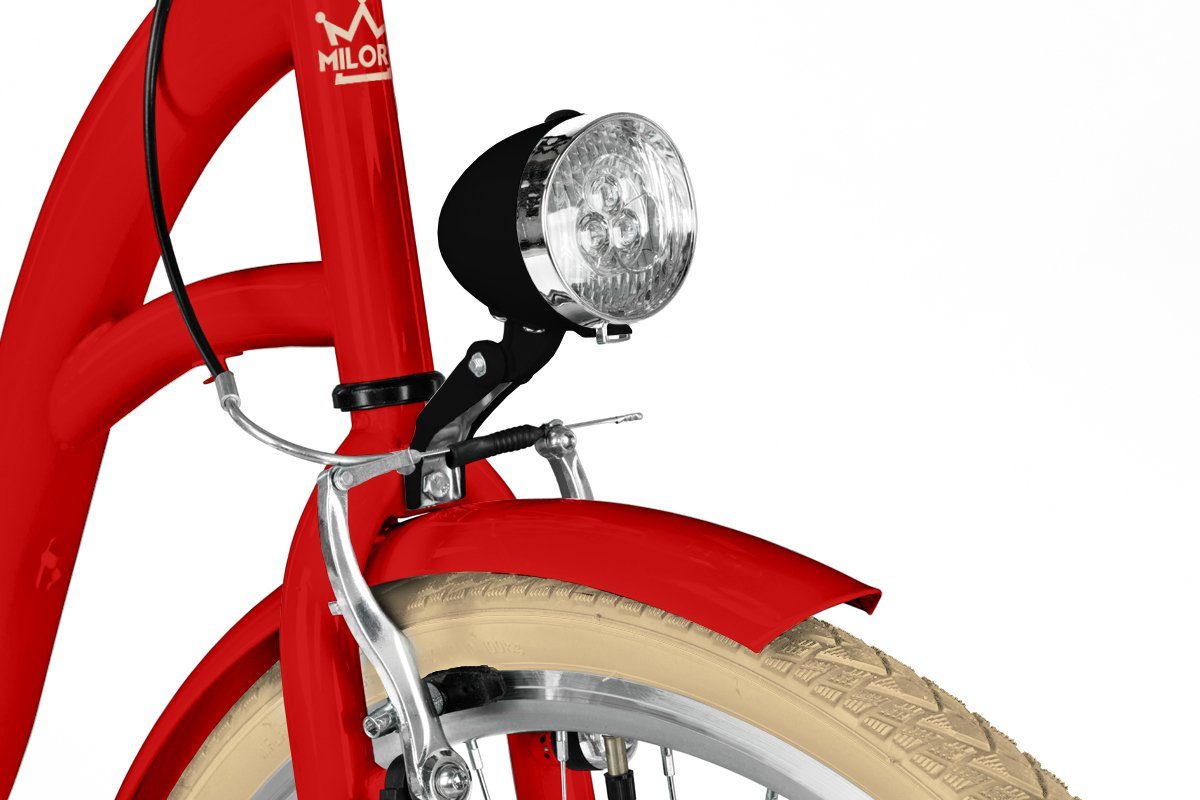 MILORD BIKES Cityrad Milord City Fahrrad Weidenkorb Damenfahrrad, 28/26 Zoll, Rot, 1-Gang, 1 Gang