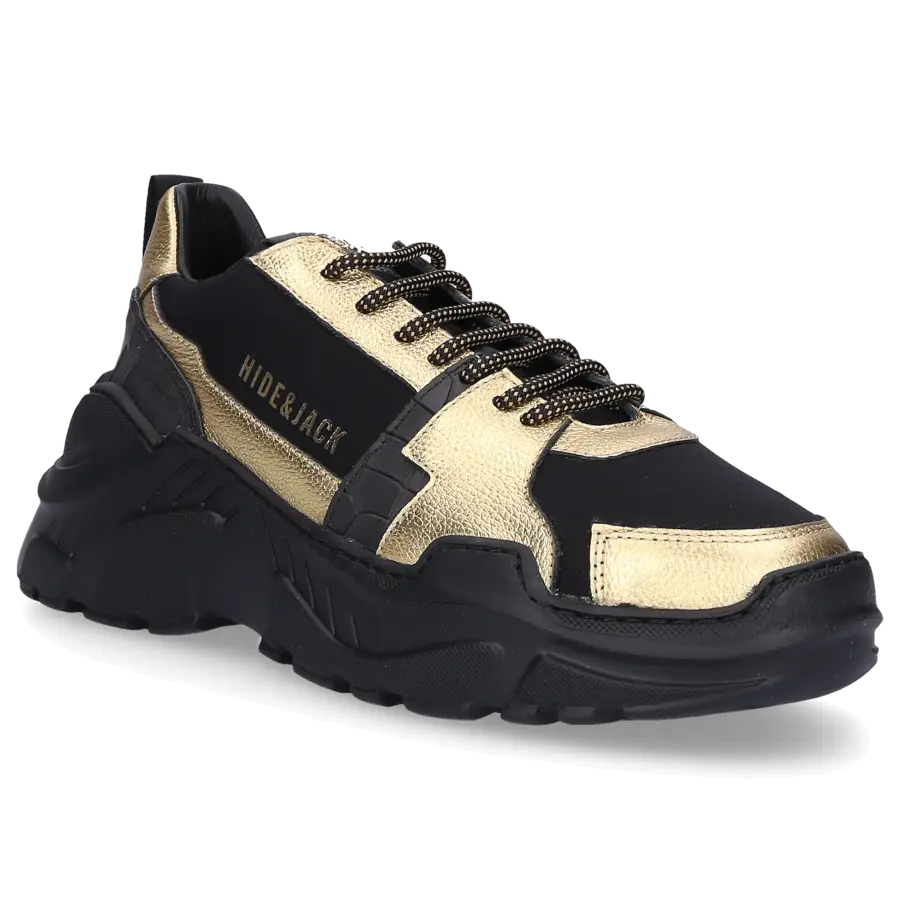 Hide & Jack - Sneaker low SPEEDBUMP Kalbsleder Logo gold schwarz - schwarz