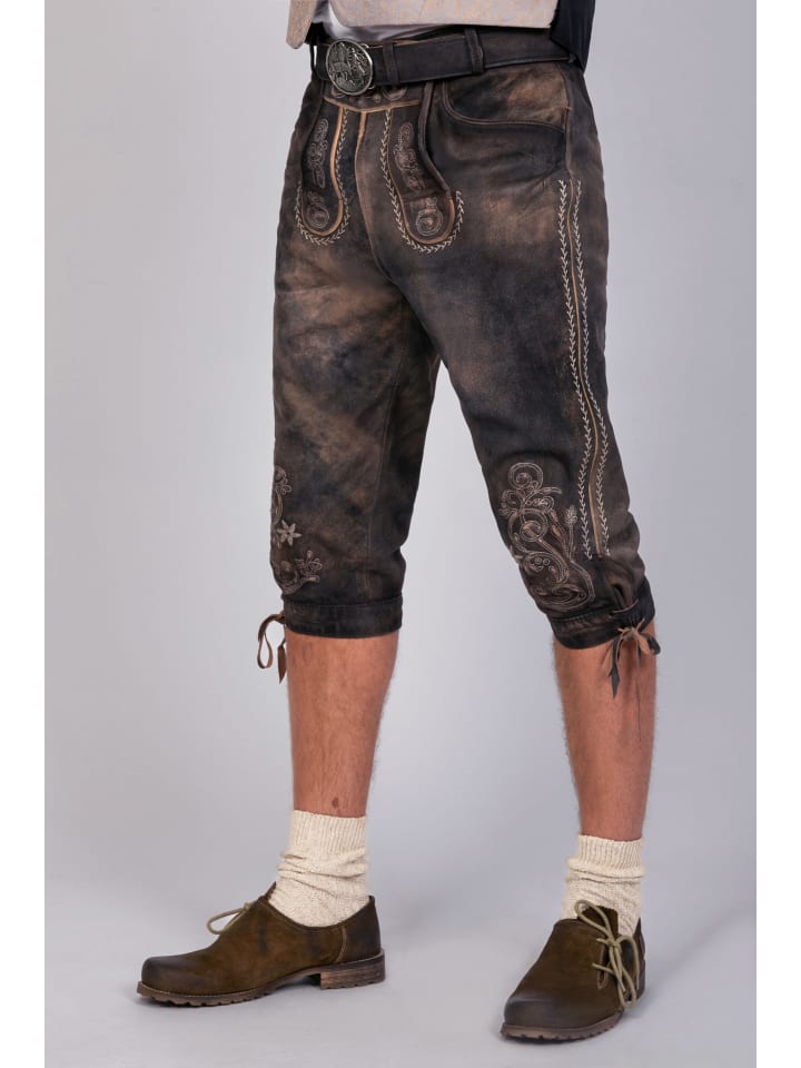 Edelnice Kniebund Wildbock Lederhose Alex in dunkelbraun günstig kaufen