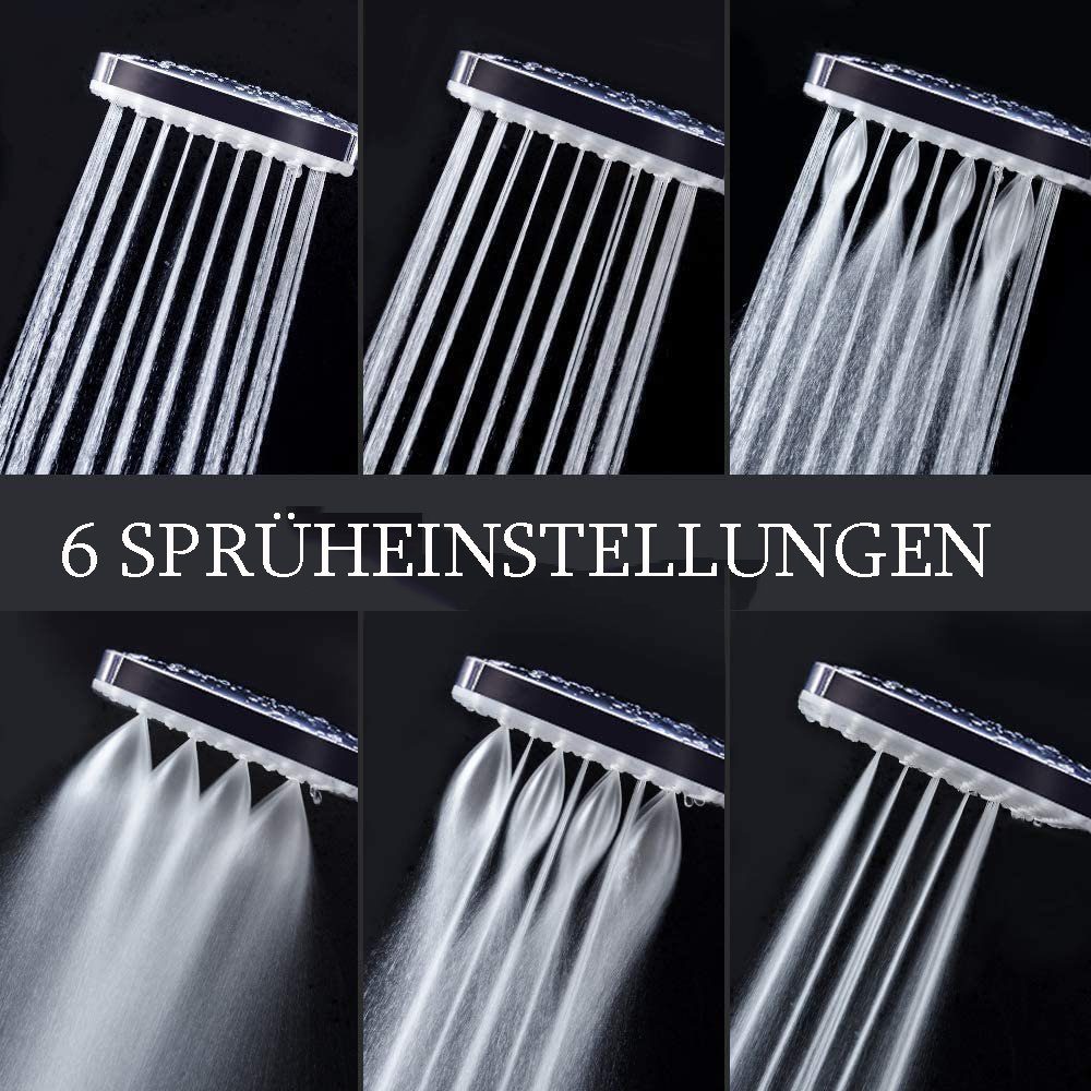 Haiaveng Handbrause Großer Duschkopf mit 1,5m Schlauch, Handbrause, Duschschlauch Handbrause Duschkopf Regendusche mit 6 Strahlarten