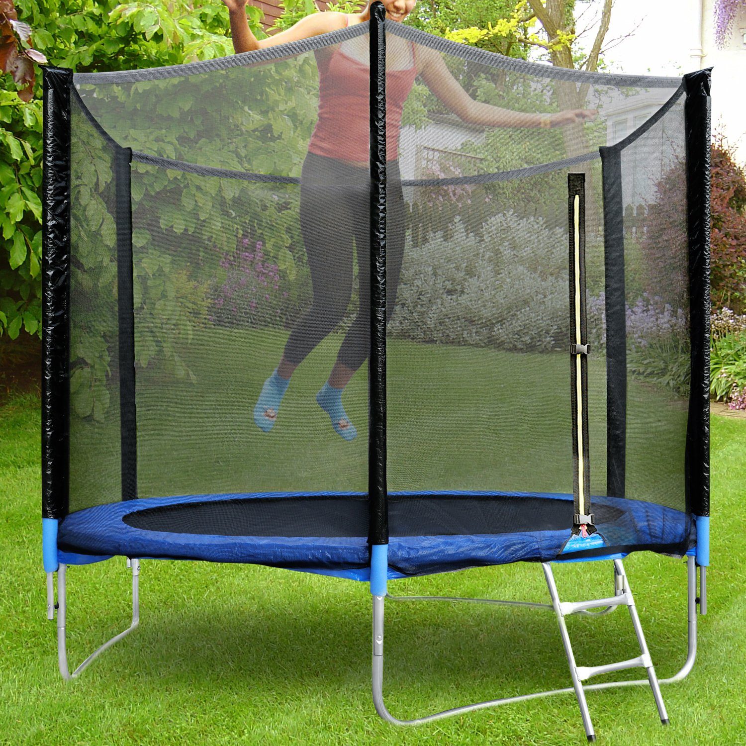 HomeMiYN Gartentrampolin Trampolin Outdoor Ø183/244/305/366cm Sicherheitsnetz Kindertrampolin, Schutzrand schwarz,mit sicherheisnetz