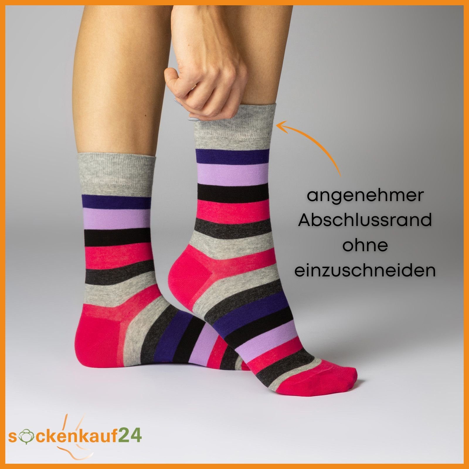 sockenkauf24 Basicsocken 6 oder 12 Paar Damen Socken Ringel Bunt (6-Paar, 39-42) Baumwolle Komfortbund ohne Naht - 11979 WP