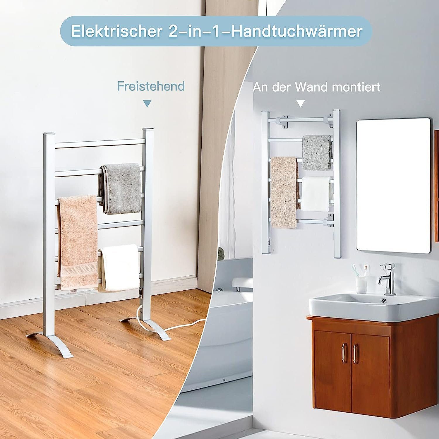 KOMFOTTEU Heizkörper 2 in 1 elektrischer Handtuchwärmer, Badheizkörper 100W