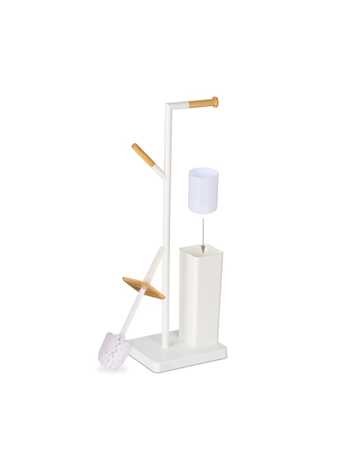 relaxdays WC Garnitur in Weiß/ Natur - (B)23 x (H)71 x (T)18 cm günstig kaufen onesize