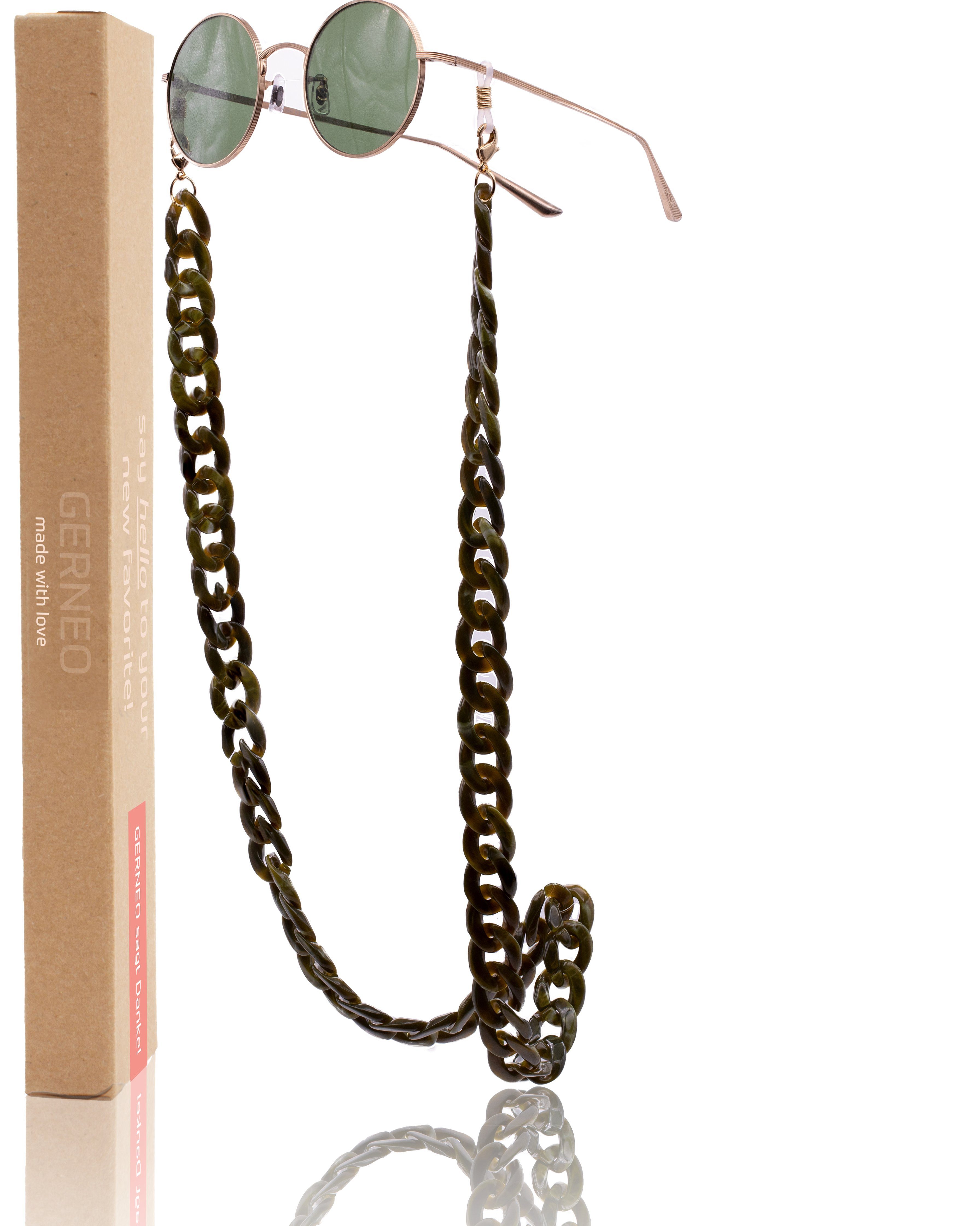 GERNEO Brillenkette GERNEO® - Havanna – Maskenhalter & Brillenkette Gold aus Acryl, korrosionsbeständig einzigartig hochwertige Brillen Kette Brillenband