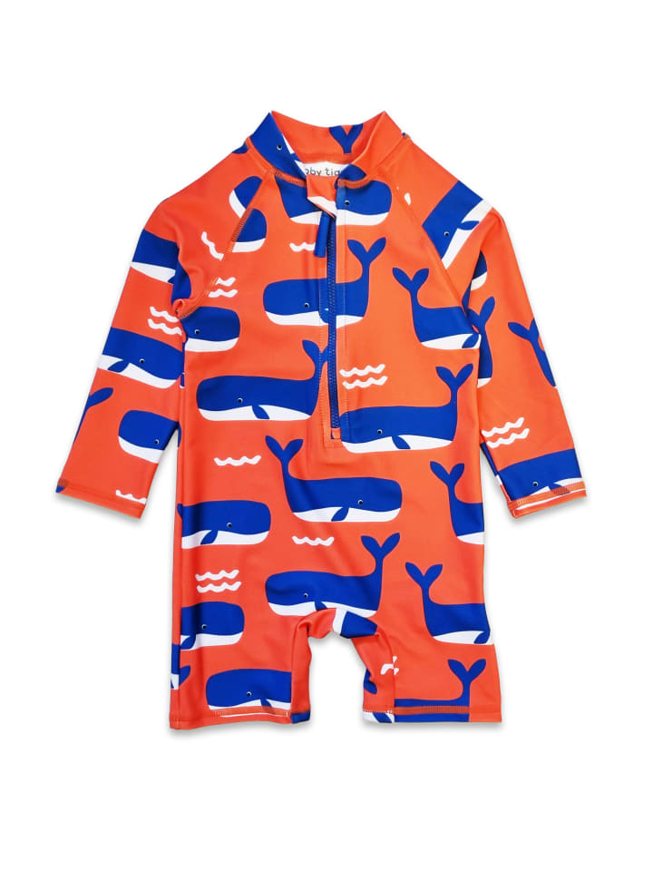 Toby Tiger Schwimmanzug mit Wal und Wellen Print in orange günstig kaufen