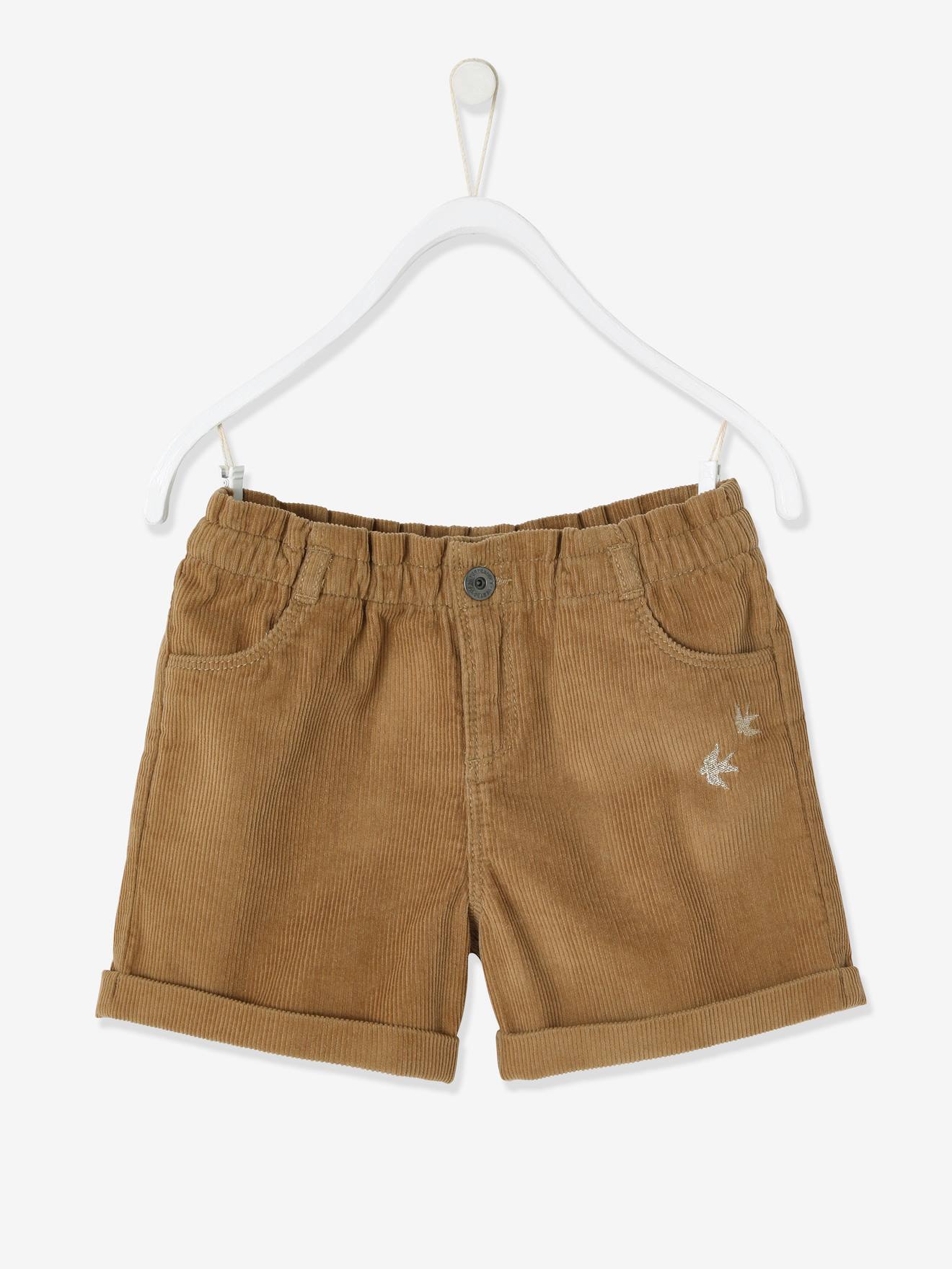 Short en velours fille détails brodés camel