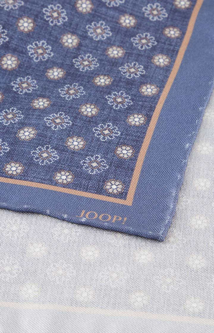 Seiden-Einstecktuch in Dunkelblau/Beige
