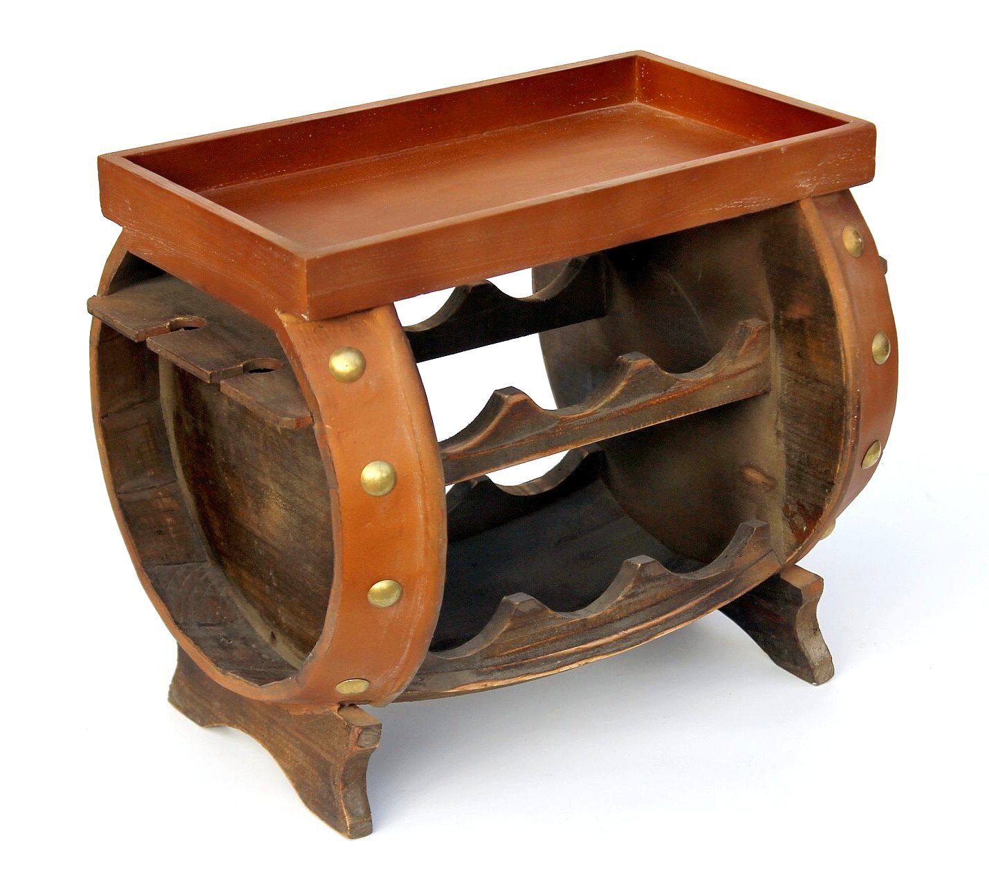 DanDiBo Weinregal Weinregal Holz Weinfass Braun 33 cm 9064 Bar Flaschenregal Flaschenständer Klein Fass Holzfass mit Glashalter
