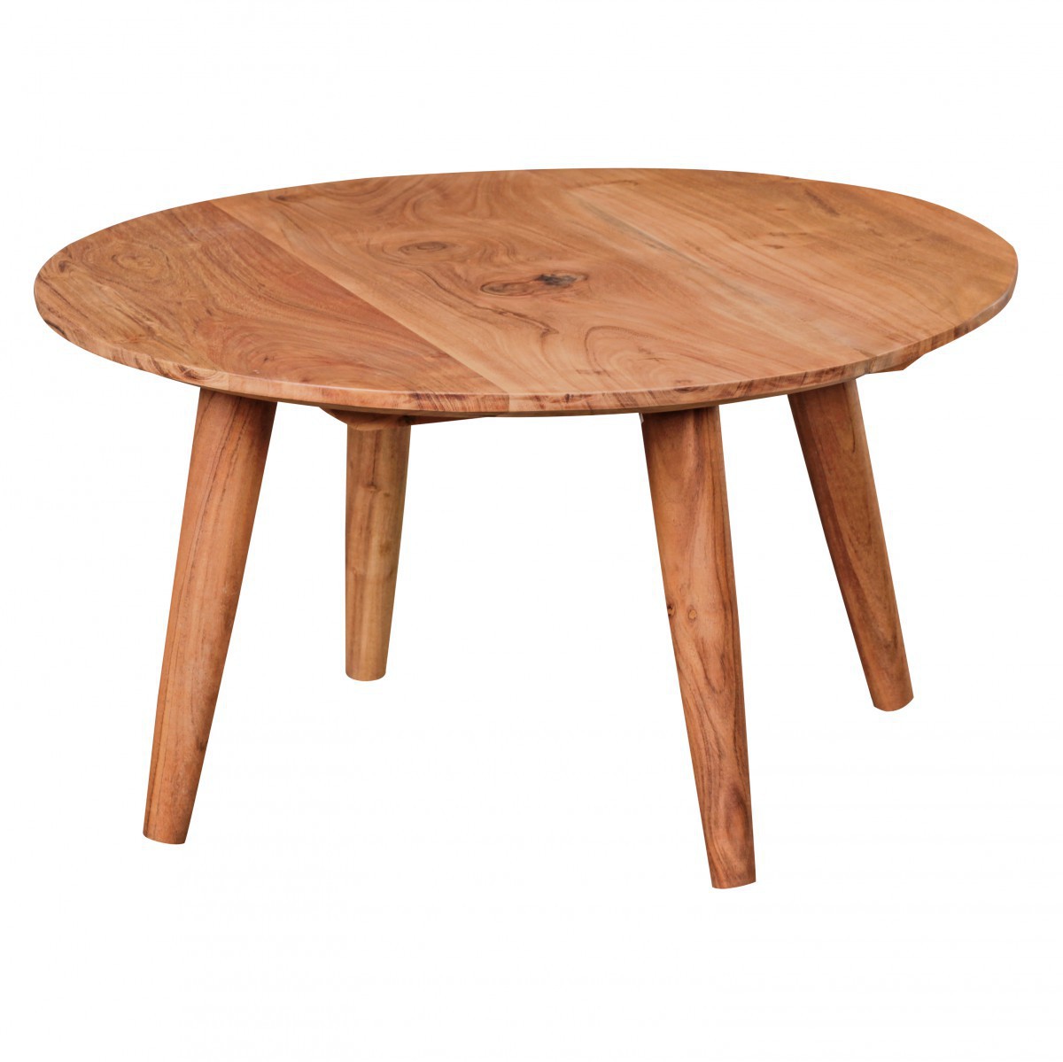 Wohnling Couchtisch Massivholz Akazie | Wohnzimmertisch rund Ø75 x 40 cm | Beistelltisch mit 4 Beinen im Landhausstil