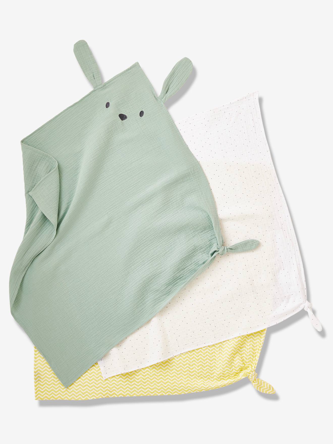 Lot de 3 langes en gaze de coton MENTHE A L'EAU vert / multicolore