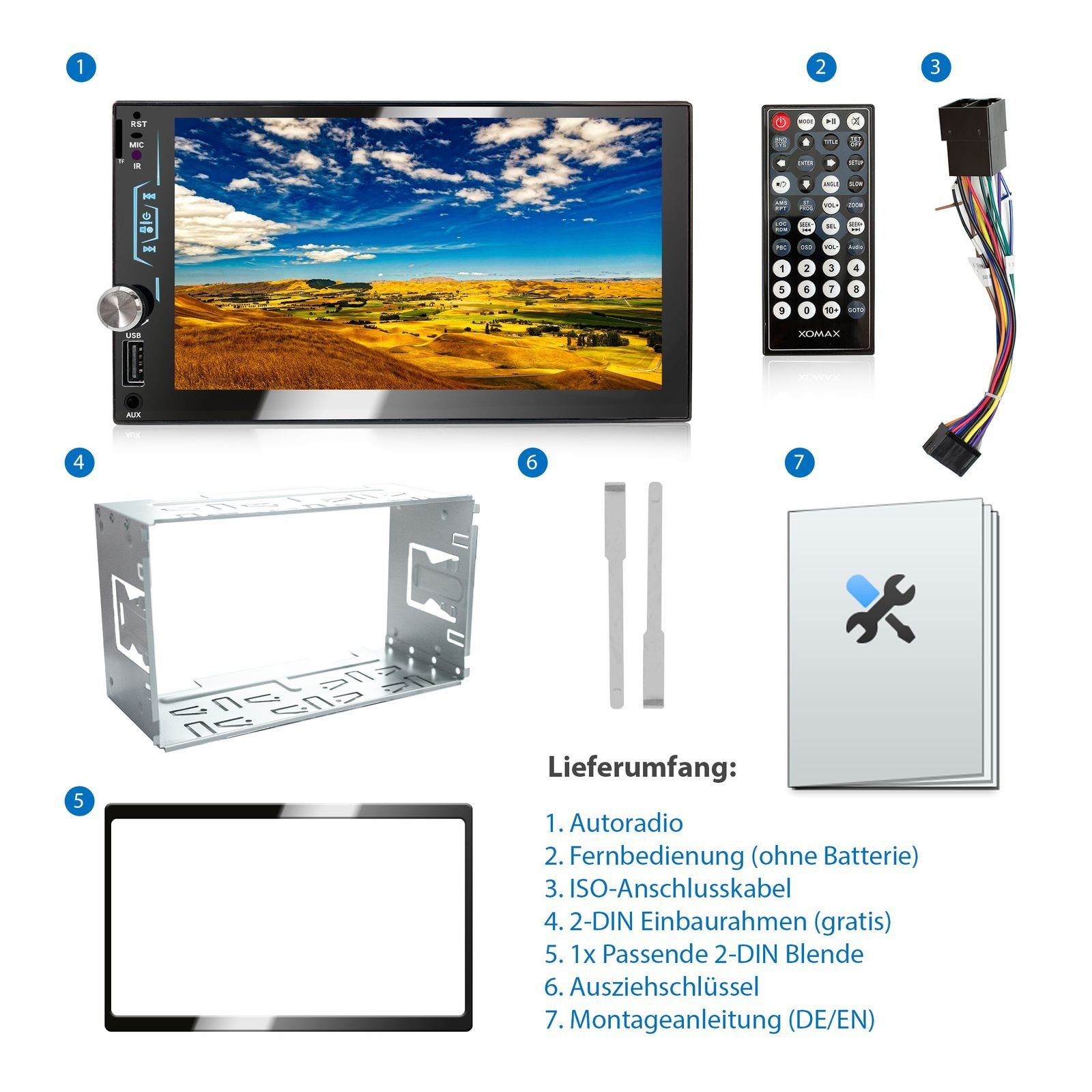 XOMAX XM-2V783 Autoradio mit 7 Zoll Bildschirm, Bluetooth, USB, SD, 2 DIN Autoradio