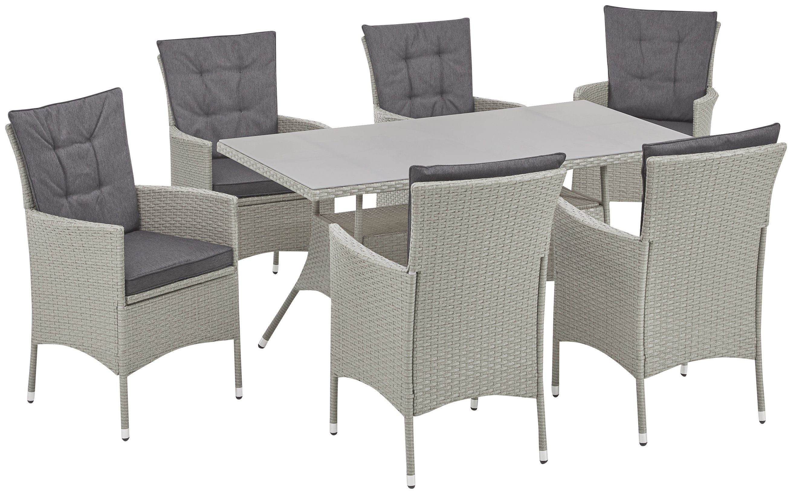 KONIFERA Garten-Essgruppe Mailand, (19-tlg), 6 Sessel, Tisch 150x80 cm, Polyrattan