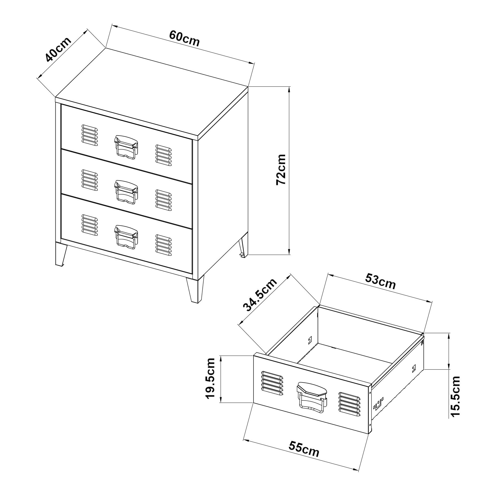 en.casa Mehrzweckschrank Hämeenlinna Schubladenschrank 60x40x72 cm Weiß