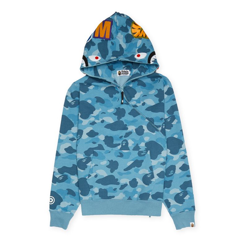 A Bathing Ape Honeycomb Camo Shark Full Zip Hoodie M Blue