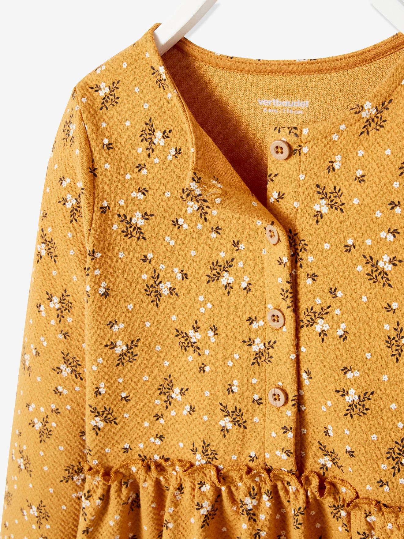 Robe imprimée fille maille reliéfée curcuma imprimé