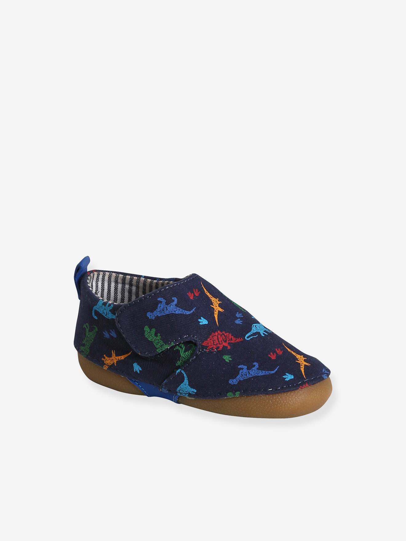 Chaussons scratchés bébé en toile marine