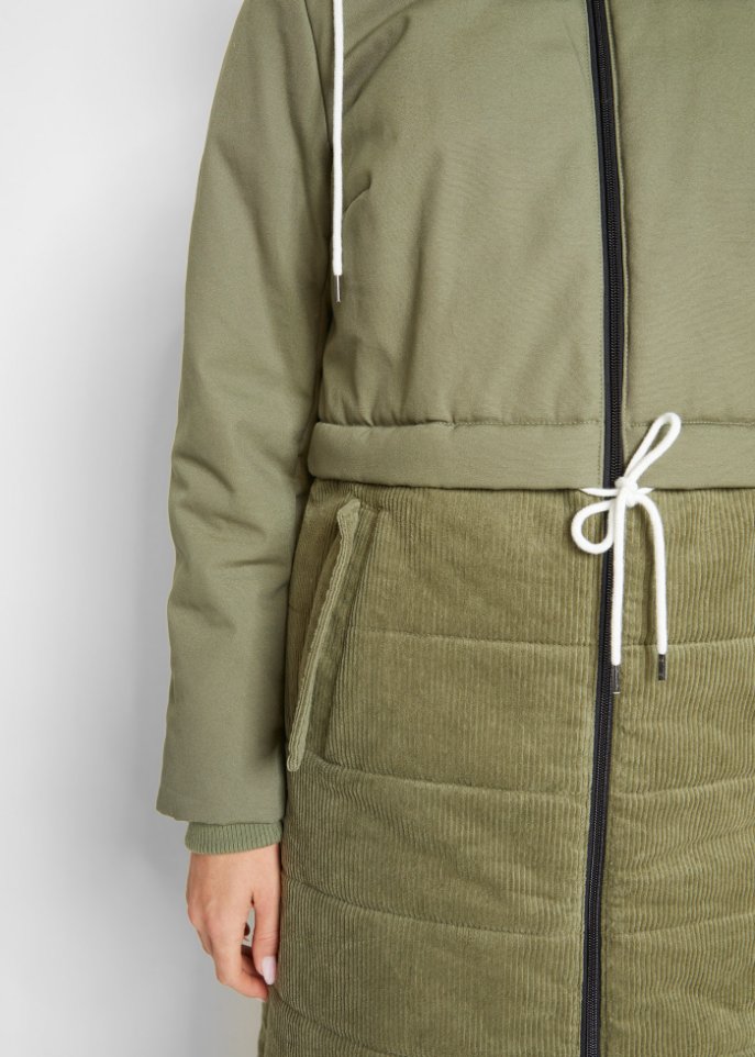 Langer Wintermantel mit Cord und Tunnelzug